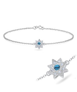 Star Shape with Turquoise and CZ Silver Bracelet BRS-543